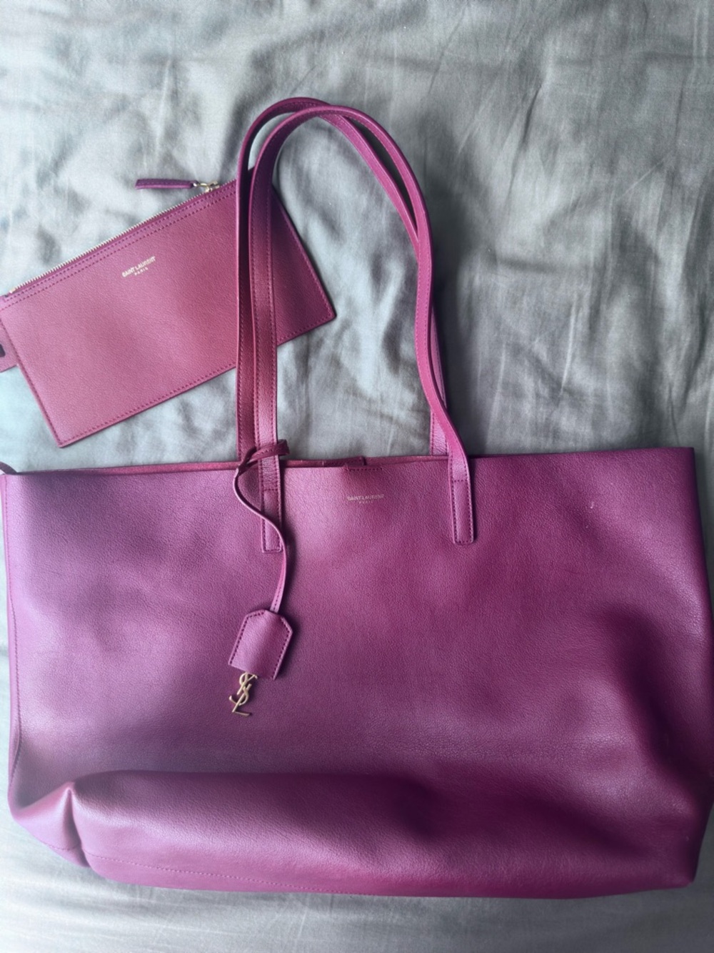 Saint Laurent Leather Tote with Matching Pouch